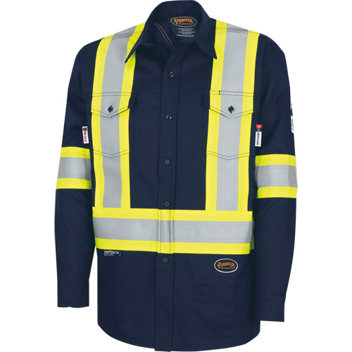 7742SF FR-TECH&reg; High-Visibility 88/12 Arc-Rated Safety Shirt, Small, Navy Blue Oxford Builders Supplies Inc