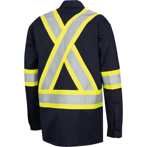 7742SF FR-TECH&reg; High-Visibility 88/12 Arc-Rated Safety Shirt, Small, Navy Blue Oxford Builders Supplies Inc