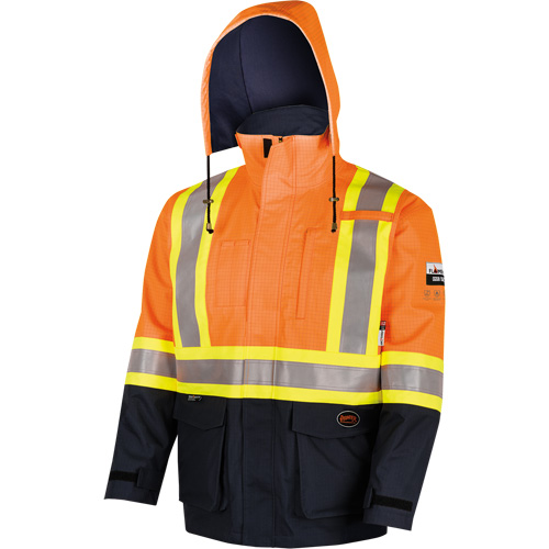 4484 Manteau de s&eacute;curit&eacute; Defender antistatique/ignifuge/anti-arc &eacute;lectrique en trilamin&eacute;, Petit, Noir/Orange haute visibilit&eacute;, 11 cal/cm² Oxford Builders Supplies Inc