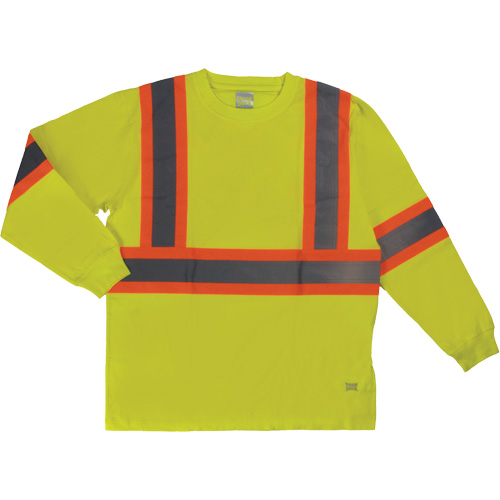 Long Sleeve Safety T-Shirt, Cotton, X-Small, High Visibility Lime-Yellow Oxford Builders Supplies Inc