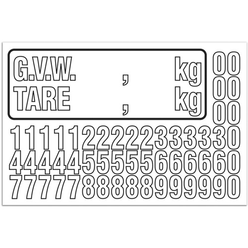 Trousse de num&eacute;rotation de la masse brute du v&eacute;hicule (MBV) pour camion, Num&eacute;ros/lettres/ponctuation assortis, Blanc Oxford Builders Supplies Inc