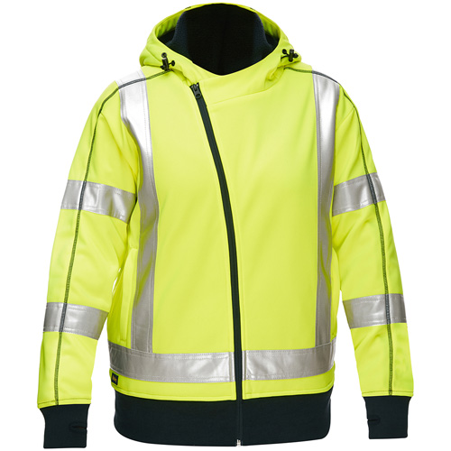 Coton ouat&eacute; doubl&eacute; de sherpa avec capuchon &agrave; fermeture &eacute;clair compl&egrave;te et X au dos Bisley pour femmes, Grand, Jaune lime haute visibilit&eacute; Oxford Builders Supplies Inc