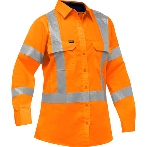 Chemise de travail &agrave; manches longues et X au dos Bisley avec X-Airflow pour femmes, Poly-coton, Petit, Orange haute visibilit&eacute; Oxford Builders Supplies Inc