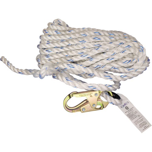 Cordage de s&eacute;curit&eacute; verticale avec mousqueton de 3/4" et cosse cœur Oxford Builders Supplies Inc