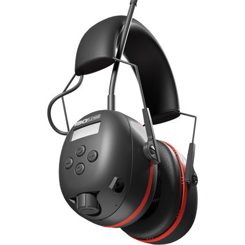 Black & Red Air Defender AM/FM Earmuffs, Headband Style, 24 dB Oxford Builders Supplies Inc