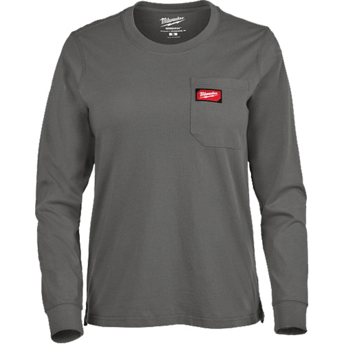 GRIDIRON Long Sleeve Pocket T-Shirt, Women's, X-Small, Grey Oxford Builders Supplies Inc
