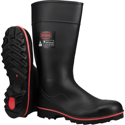 Bottes de s&eacute;curit&eacute; Boss Footwear avec r&eacute;sistance int&eacute;grale aux d&eacute;charges &eacute;lectriques, M&eacute;lange de polym&egrave;res/PVC, Embout Acier, Pointure 4 Oxford Builders Supplies Inc
