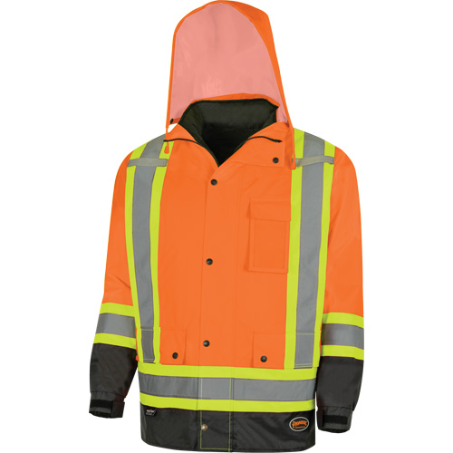 5056 Pioneer&reg; Yukon 7-in-1 Waterproof Winter Safety Parka, Polyester, Black/High Visibility Orange, X-Small Oxford Builders Supplies Inc