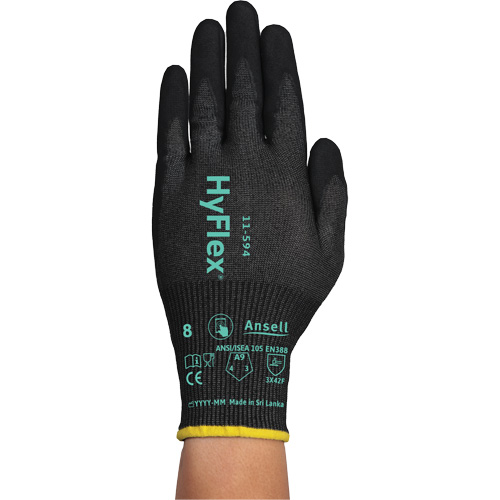 Gants r&eacute;sistants &agrave; la coupe HYFLEX 11-594, Taille 5/2T-petit, Calibre 18, Rev&ecirc;tement Nitrile, Enveloppe en PEHP/Intercept, ASTM ANSI niveau A9/EN 388 niveau F Oxford Builders Supplies Inc