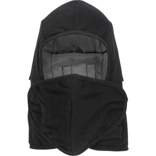 Pioneer 766A Flame-Resistant Quilted Hard Hat Liner with Detachable Mouthpiece, Black/Grey, Cotton/FR-Tech&reg;/Modacrylic/Nylon Oxford Builders Supplies Inc