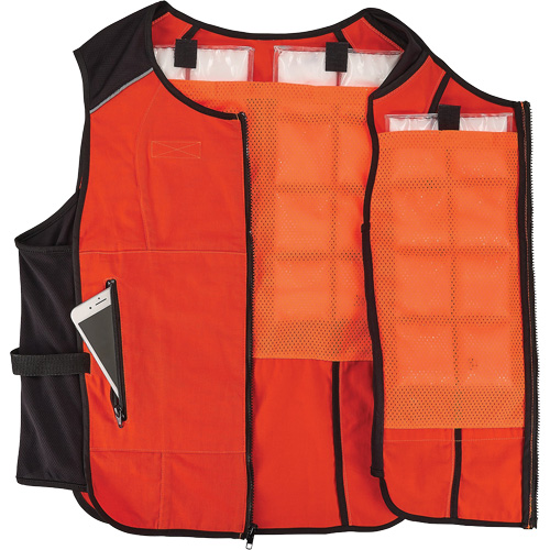Veste de refroidissement &agrave; changement de phase l&eacute;g&egrave;re avec sachets de recharge Chill-Its 6260, 2T-grand/3T-grand, Orange Oxford Builders Supplies Inc