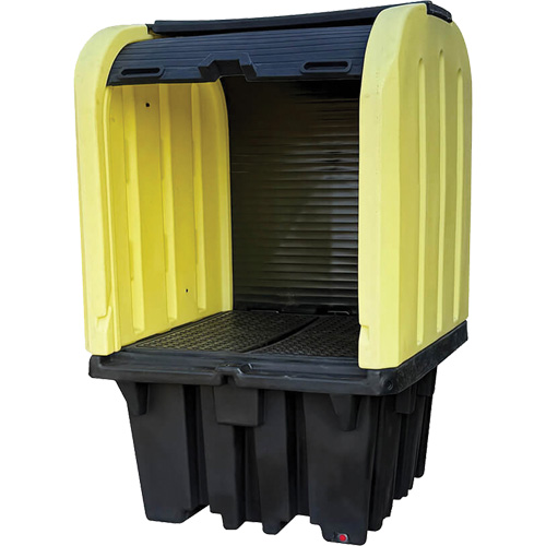 Yellow Roll Top Hardcover Spill Pallet, 65" L x 65" W x 101" H, 5000 lbs. Load Capacity Oxford Builders Supplies Inc