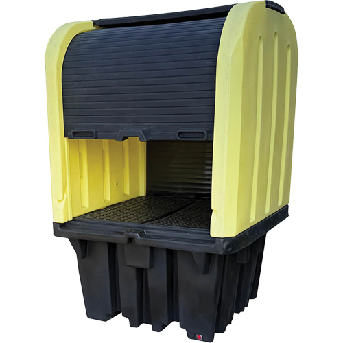 Yellow Roll Top Hardcover Spill Pallet, 65" L x 65" W x 101" H, 5000 lbs. Load Capacity Oxford Builders Supplies Inc