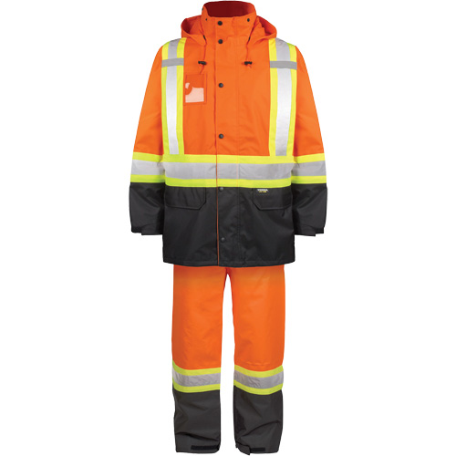 High-Visibility 150-Deniers Rain Suit, Polyester, X-Large, High Visibility Orange Oxford Builders Supplies Inc