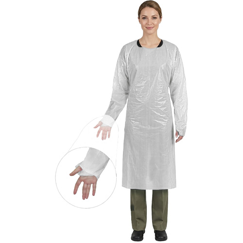 CoverMe Gown with Thumbholes, One Size, White, Polyethylene Oxford Builders Supplies Inc