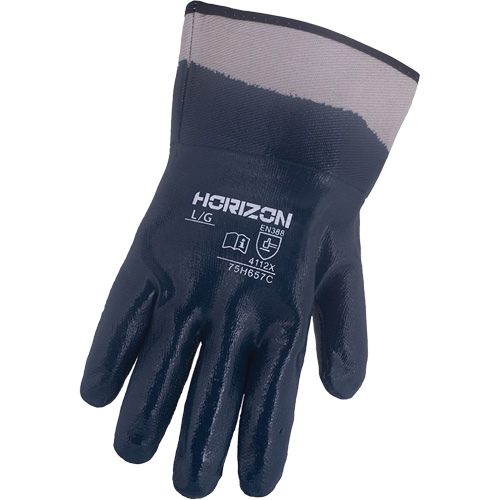 Horizon&reg; Navy Gloves with Pasted Cuffs, Medium, Nitrile Coating, Jersey/Cotton Shell Oxford Builders Supplies Inc