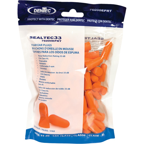 Bouchons d'oreilles jetables en mousse orange SEALTEC33, Vrac - Sac en poly Oxford Builders Supplies Inc