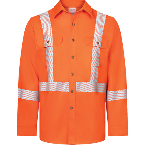 Avenger 7 oz Deluxe Segmented Striped High-Visibility Work Shirt, Style 652, Men's, X-Large (Tall), Orange Oxford Builders Supplies Inc