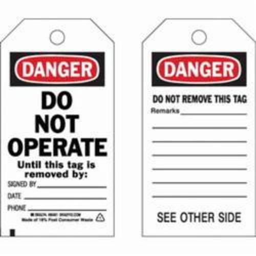 Self-Laminating Safety Tags, Polyester, 3" W x 5-3/4" H, English Oxford Builders Supplies Inc