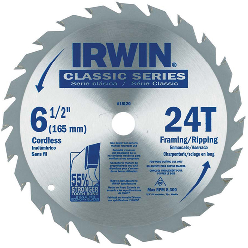 Lames de scie pour entrepreneur - Lames de scie de s&eacute;rie classique, 6-1/2", 24 dents, Pour Bois Oxford Builders Supplies Inc