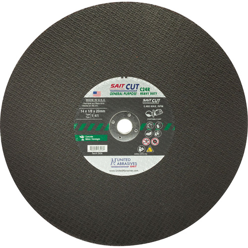 Meule &agrave; tronçonner haute vitesse pour le b&eacute;ton C24R, 14" x 1/8", Arbre de 25/32", Type 1, Carbure de silicium, 5460 Tr/min Oxford Builders Supplies Inc