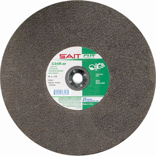 Meule &agrave; tronçonner haute vitesse pour le b&eacute;ton C24R, 14" x 1/8", Arbre de 1", Type 1, Carbure de silicium, 5400 Tr/min Oxford Builders Supplies Inc