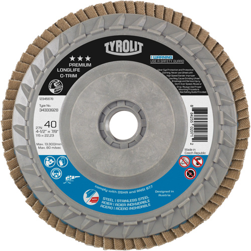 Long Life C-Trim Flap Disc, 4-1/2" x 5/8"-11, Type 27, 40 Grit, Zirconia Alumina Oxford Builders Supplies Inc