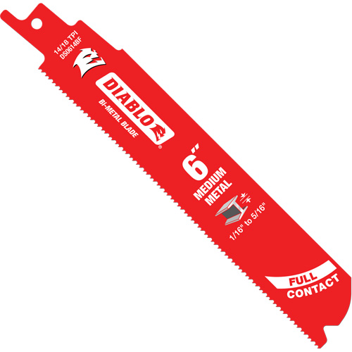 Medium Metal Reciprocating Saw Blade, Bi-Metal, 14-18 TPI, 6" L x 1" W Oxford Builders Supplies Inc