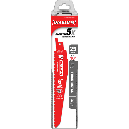 Reciprocating Blade for Thick Metal/Demolition, Bi-Metal, 8-10 TPI, 6" L Oxford Builders Supplies Inc