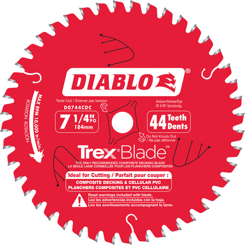 Lame de scie &agrave; d&eacute;couper Trex Blade, 7-1/4", 44 dents, Pour Plastique/Plastique Oxford Builders Supplies Inc