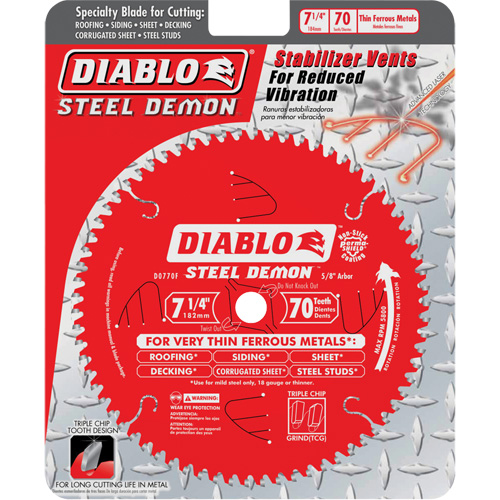 Lame de scie &agrave; d&eacute;couper Steel Demon, 7-1/4", 70 dents, Pour M&eacute;tal Oxford Builders Supplies Inc