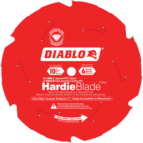 Lame de scie &agrave; d&eacute;couper HardieBlade, 10", 6 dents, Pour B&eacute;ton de fibre Oxford Builders Supplies Inc