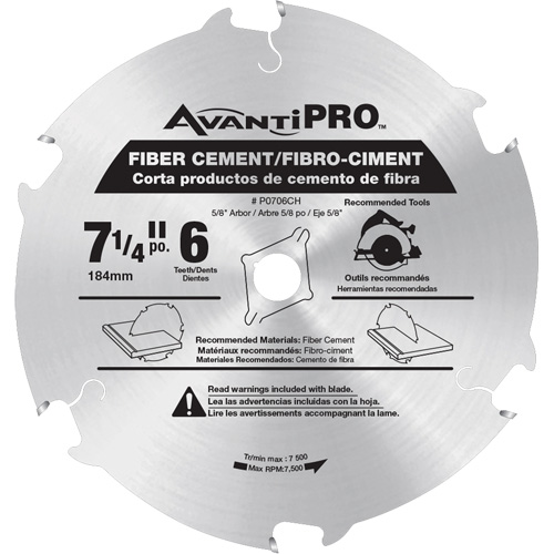 Lame de scie AvantiPro, 7-1/4", 6 dents, Pour B&eacute;ton de fibre Oxford Builders Supplies Inc
