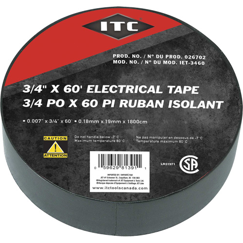 IET-3460 Ruban isolant, Ruban &eacute;lectrique, Rubans isolant, 19 mm (3/4") x 18,28 m (60'), Noir Oxford Builders Supplies Inc