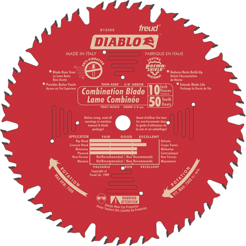 Lames de scie pour entrepreneur - Lames de scie combinaison, 10", 50 dents, Pour Bois Oxford Builders Supplies Inc