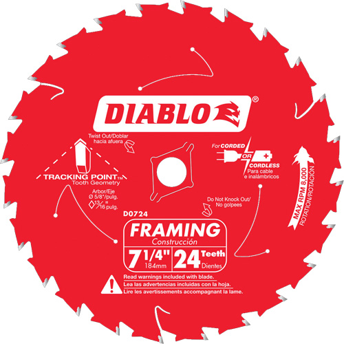 Lame de scie &agrave; charpente, 7-1/4", 24 dents, Pour Bois Oxford Builders Supplies Inc