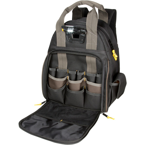 Sacs &agrave; dos pour outils Techgear &agrave; 53 pochettes, 16" lo x 13-1/4" la, Noir, Polyester Oxford Builders Supplies Inc