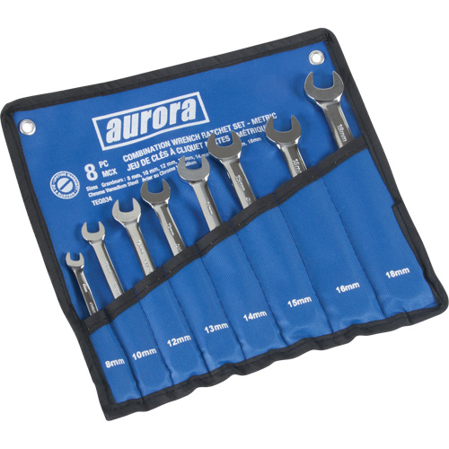 Jeu de cl&eacute;s &agrave; cliquet &agrave; t&ecirc;te fixe, Combinaison, 8 morceaux, M&eacute;trique Oxford Builders Supplies Inc