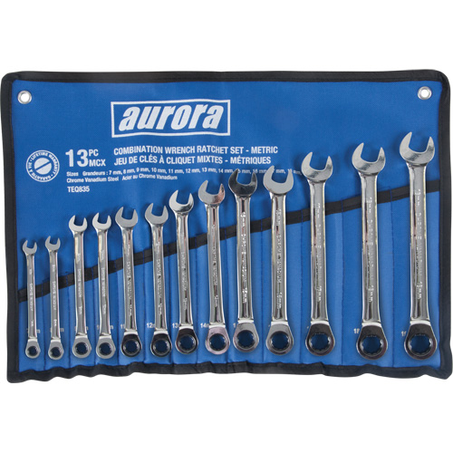 Jeu de cl&eacute;s &agrave; cliquet &agrave; t&ecirc;te fixe, Combinaison, 13 morceaux, M&eacute;trique Oxford Builders Supplies Inc