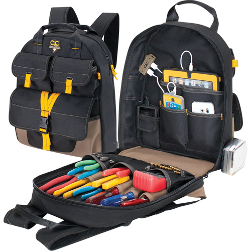 Sac &agrave; dos avec prises de recharge pour appareils &eacute;lectroniques, 13-1/2" lo x 5-1/4" la, Noir, Polyester Oxford Builders Supplies Inc