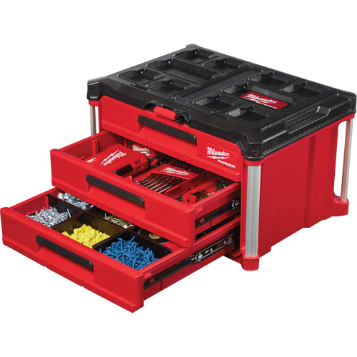 Packout 3-Drawer Tool Box, 16-1/3" x 14-1/3" x 22-1/5", Black/Red Oxford Builders Supplies Inc