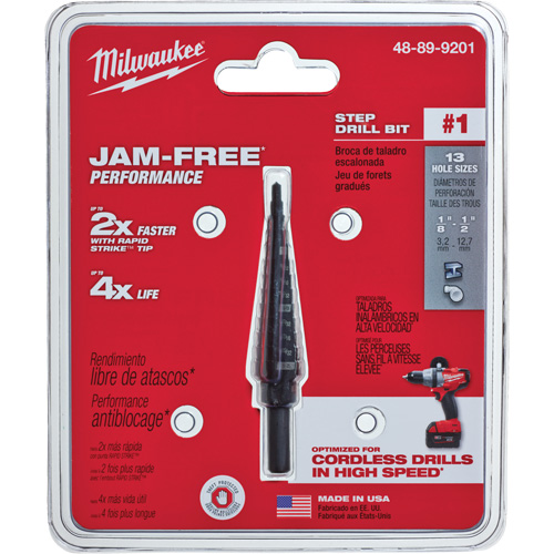 #1 Step Drill Bit, 1/8" - 1/2" , 1/32" Increments, High Speed Steel Oxford Builders Supplies Inc