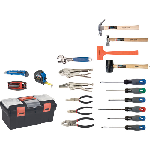Essential Tool Set with Plastic Tool Box, 28 Pieces Oxford Builders Supplies Inc