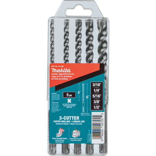 Jeu de m&egrave;ches &agrave; trois tranchants SDS-Plus, 5 morceaux, Carbure Oxford Builders Supplies Inc