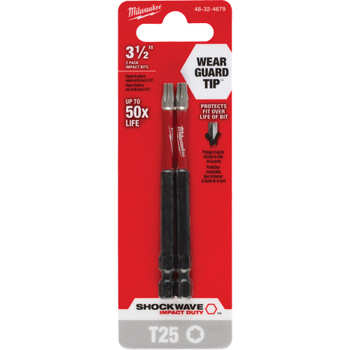 Embout de tournevis Shockwave Impact Duty, Torx, Embout T-25, Prise 1/4", Longueur 3-1/2" Oxford Builders Supplies Inc