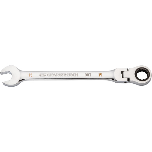 Cl&eacute; combin&eacute;e &agrave; cliquet 90 dents et t&ecirc;te flexible, 12 pans, 15 mm, Fini Chrome Oxford Builders Supplies Inc