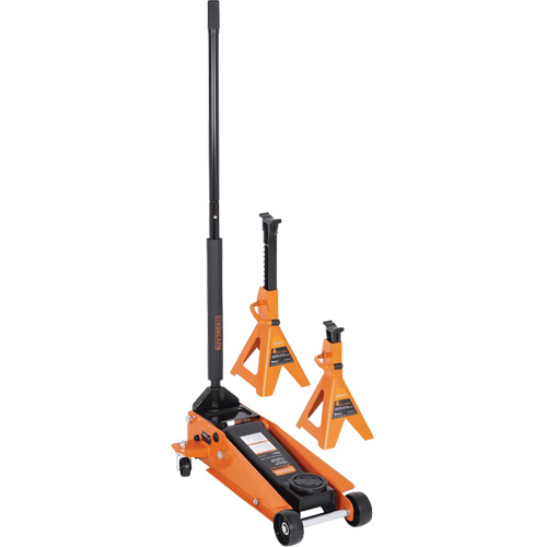 Cric datelier 4 tonnes avec paires de chandelles pour v&eacute;hicule de 3 tonnes, 3,5 tonne(s) Capacit&eacute;, 5-1/8" Abaiss&eacute;e, 21" &eacute;lev&eacute;e, Hydraulique &agrave; main Oxford Builders Supplies Inc