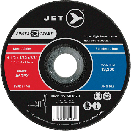 Meule &agrave; tronçonner Power-Xtreme A60PX, 4-1/2" x 1/32", Arbre de 7/8", Type 1, 13 300 Tr/min Oxford Builders Supplies Inc