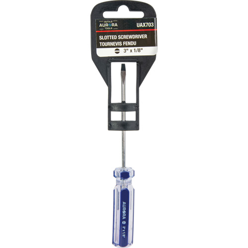 Tournevis &agrave; fente bleu transparent avec bandes , Tige de 1/8", Ronde, Prise en Plastique Oxford Builders Supplies Inc