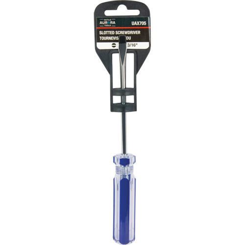 Tournevis &agrave; fente bleu transparent avec bandes, Tige de 3/16", Ronde, Prise en Plastique Oxford Builders Supplies Inc